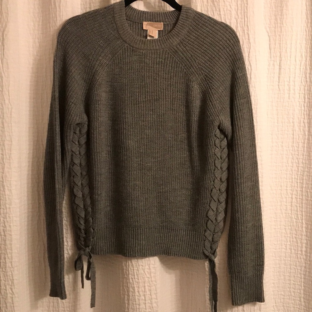 Grey side tie sweater